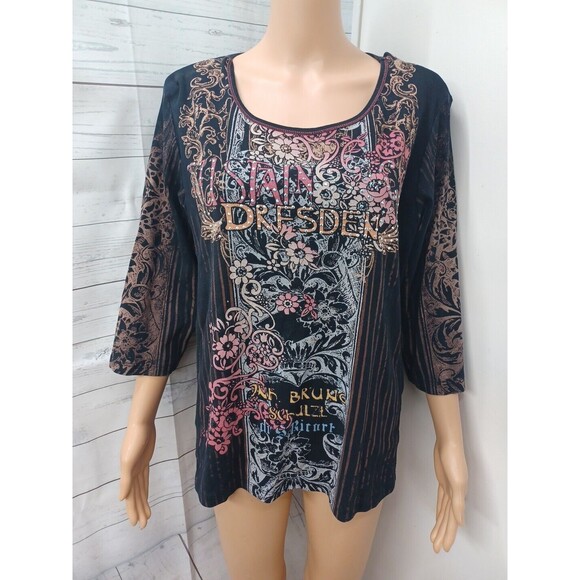 Vtg Vanilla Sugar Women Plus Graphic floral embellished Top Size 2X Long Sleeve - Picture 1 of 10